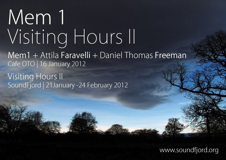 SoundFjord presents Visiting Hours II<br />Cafe OTO<br />Monday 16 January 2012 with Mem1 > Atilla Faravelli > <b>Daniel Thomas Freeman</b>