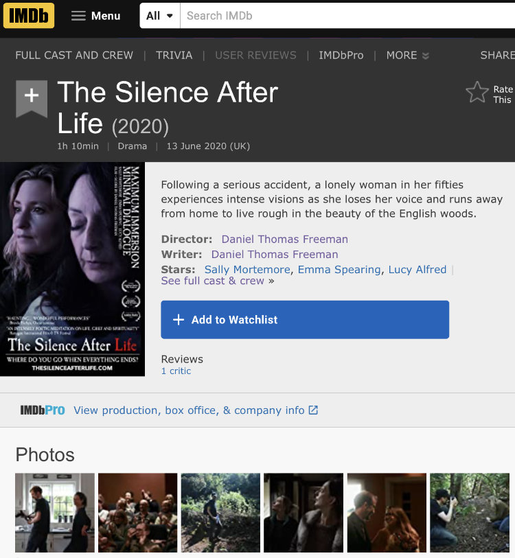 The IMDB page for The Silence After Life a day before the films release