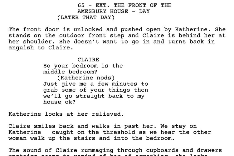 Excerpt from the shooting script for The Silence After Life